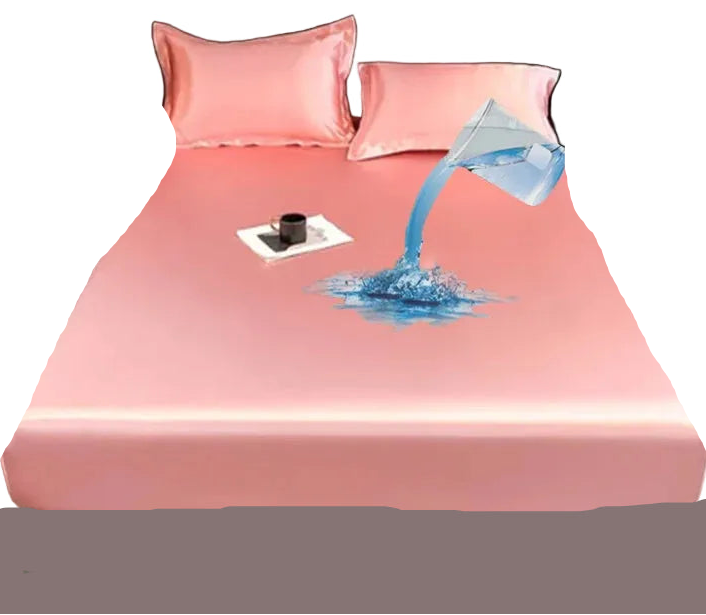 Satin Waterproof Fitted Sheet Silky Breathable Elastic Band Sheet