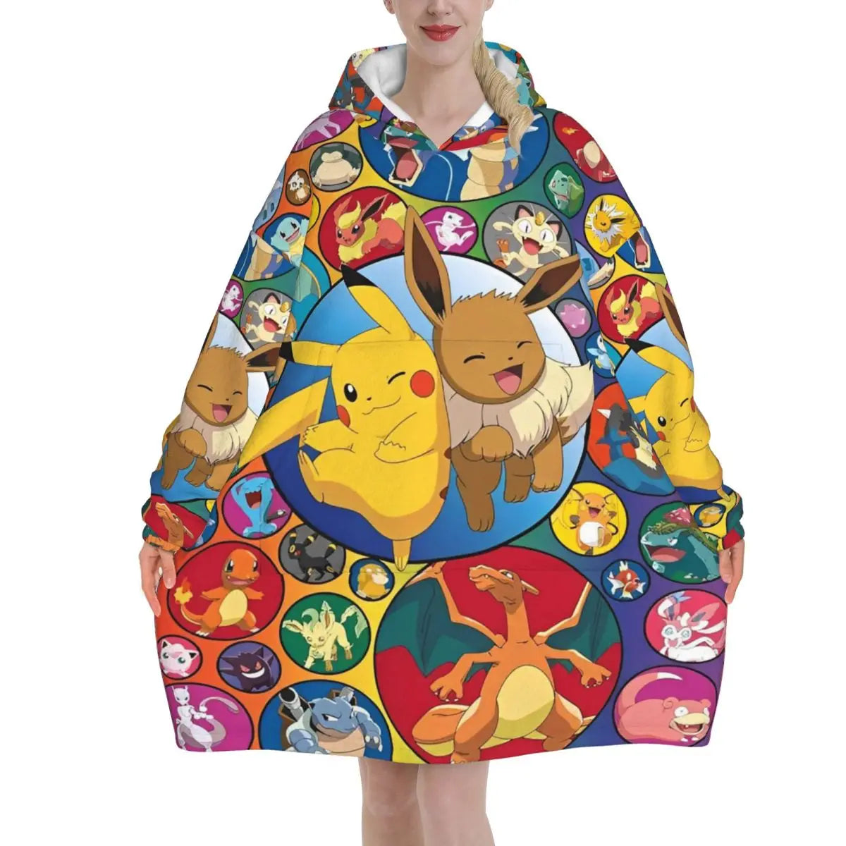Pokemon Pikachus Blanket Hoodie Wearable Blanket Oversize with Pocket Warm Onesie