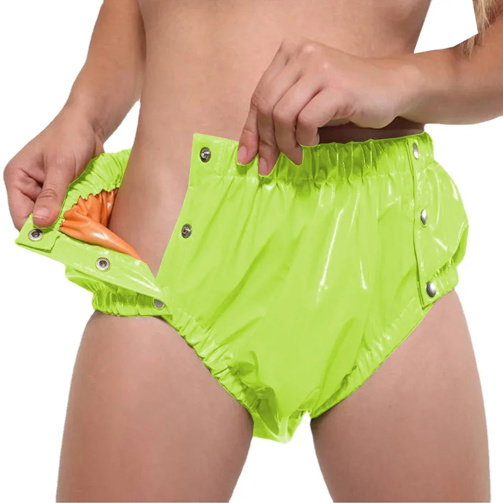 PVC Glossy Adult Baby Diaper Cover with Snap Buttons Wet look High Waist Sissy Up to 7XL