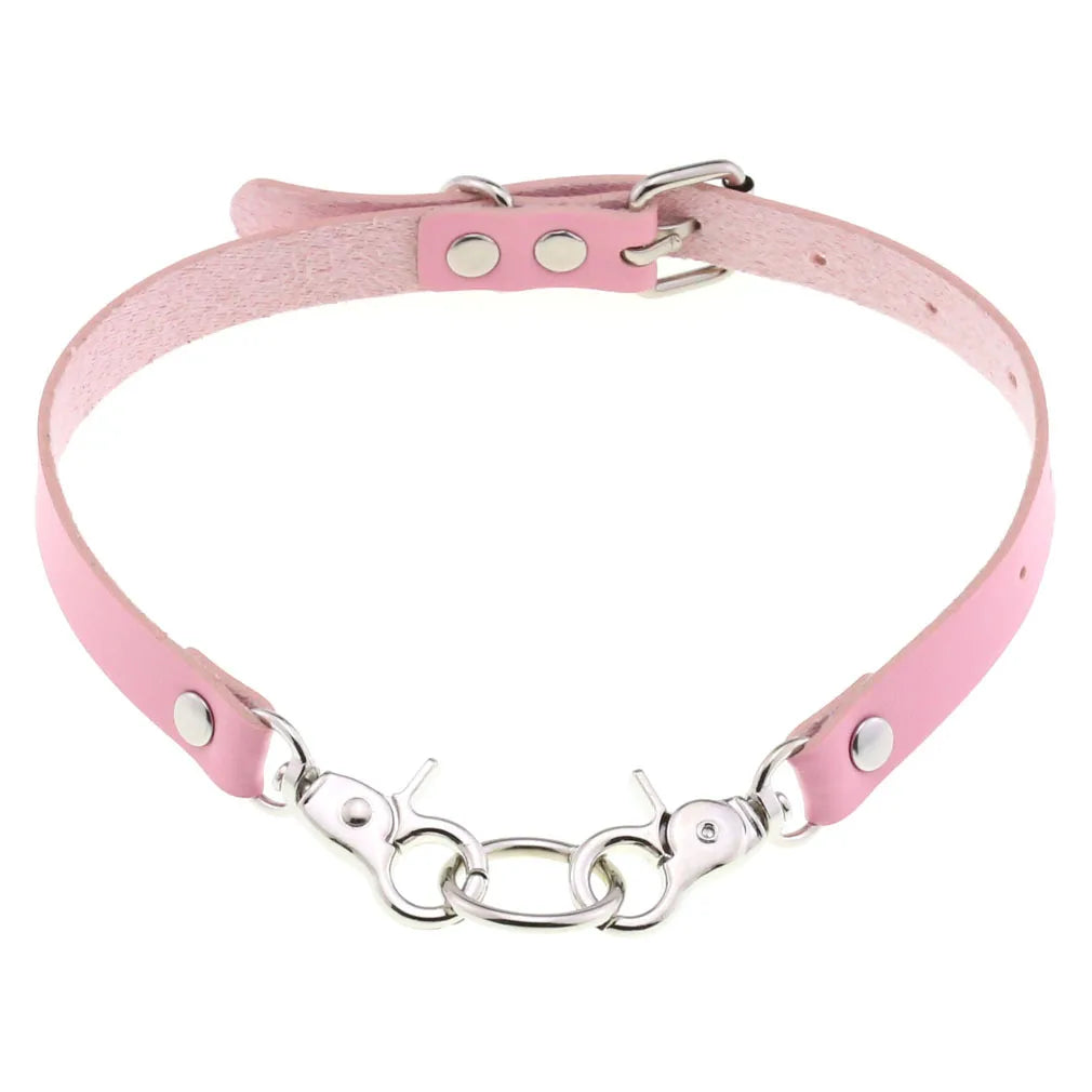 Trendy Punk Pink Lace Leather Choker Necklace