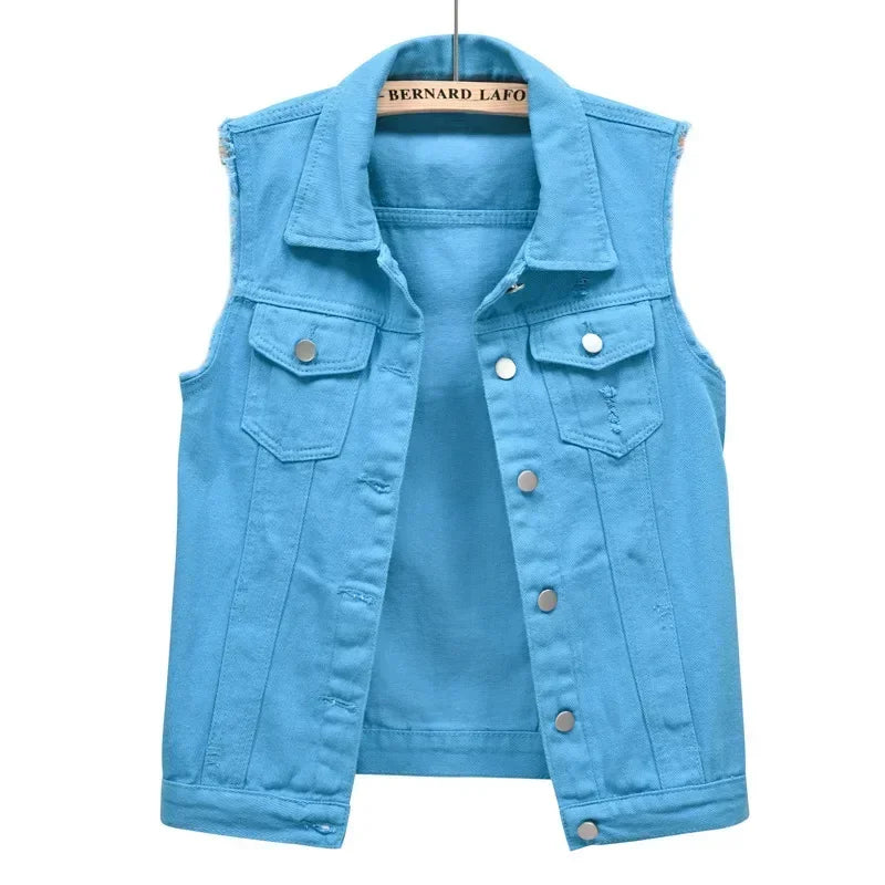 Casual Vintage Elegant Sleeveless Denim Vest