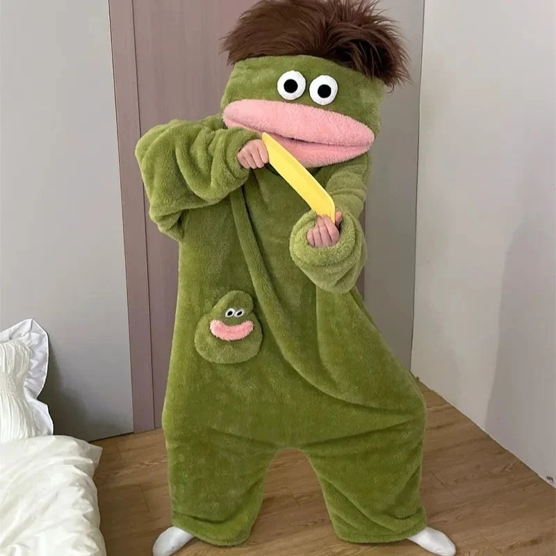 Generic Big Mouth Monster Onesie Pajamas Winter Thick Coral Fleece Ugly/Cute/ Funny/Warm Loungewear For Adults