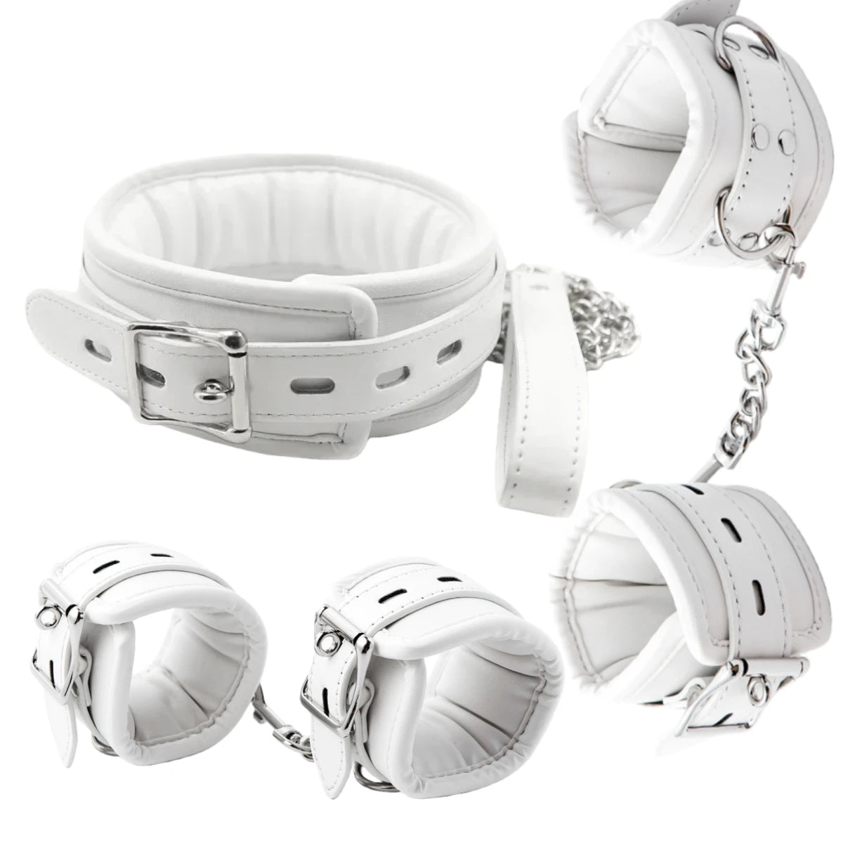 Sponge Metal Chain Handcuffs Ankle Cuff Collar Bondage Toy Kit
