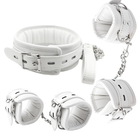 Sponge Metal Chain Handcuffs Ankle Cuff Collar Bondage Toy Kit