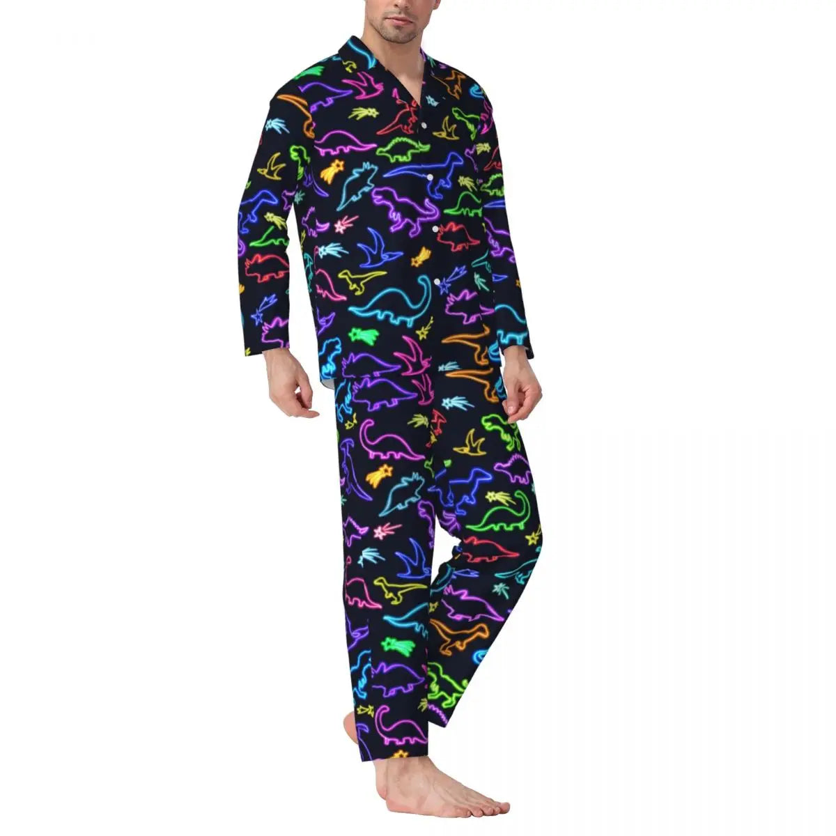 Colorful Cute Dinosaurs Pajamas Unisex Cartoon Dinos Jungle 2 Pieces
