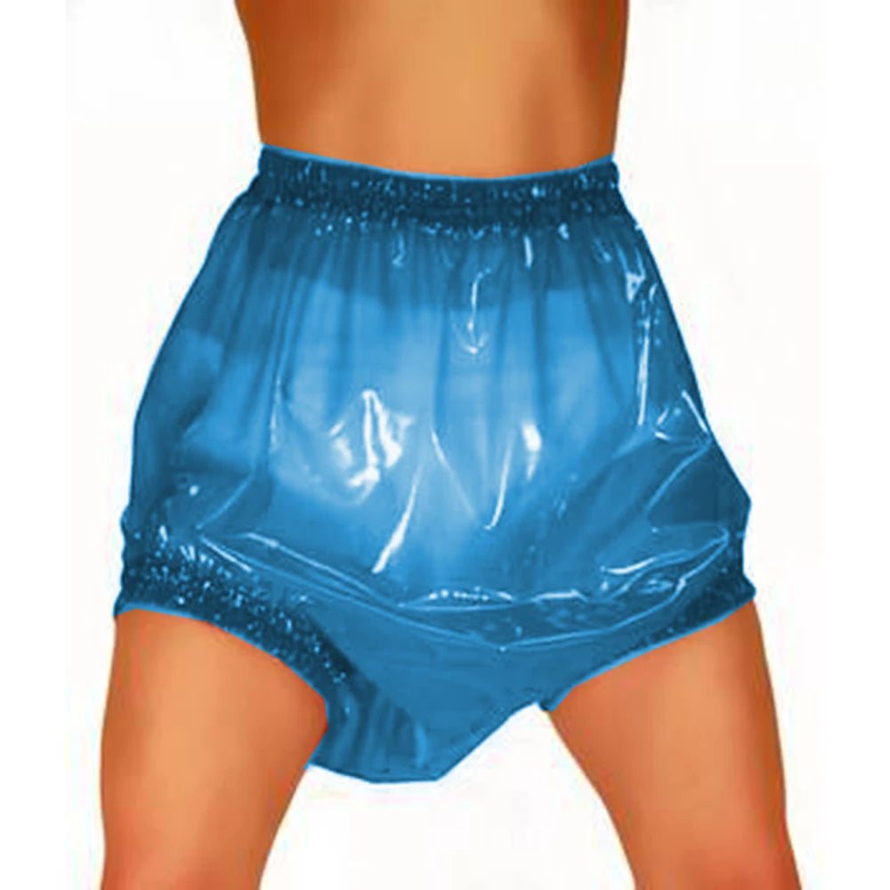Unisex , Sissy Transparent PVC Plastic Diaper Pants, High Waist Shorts