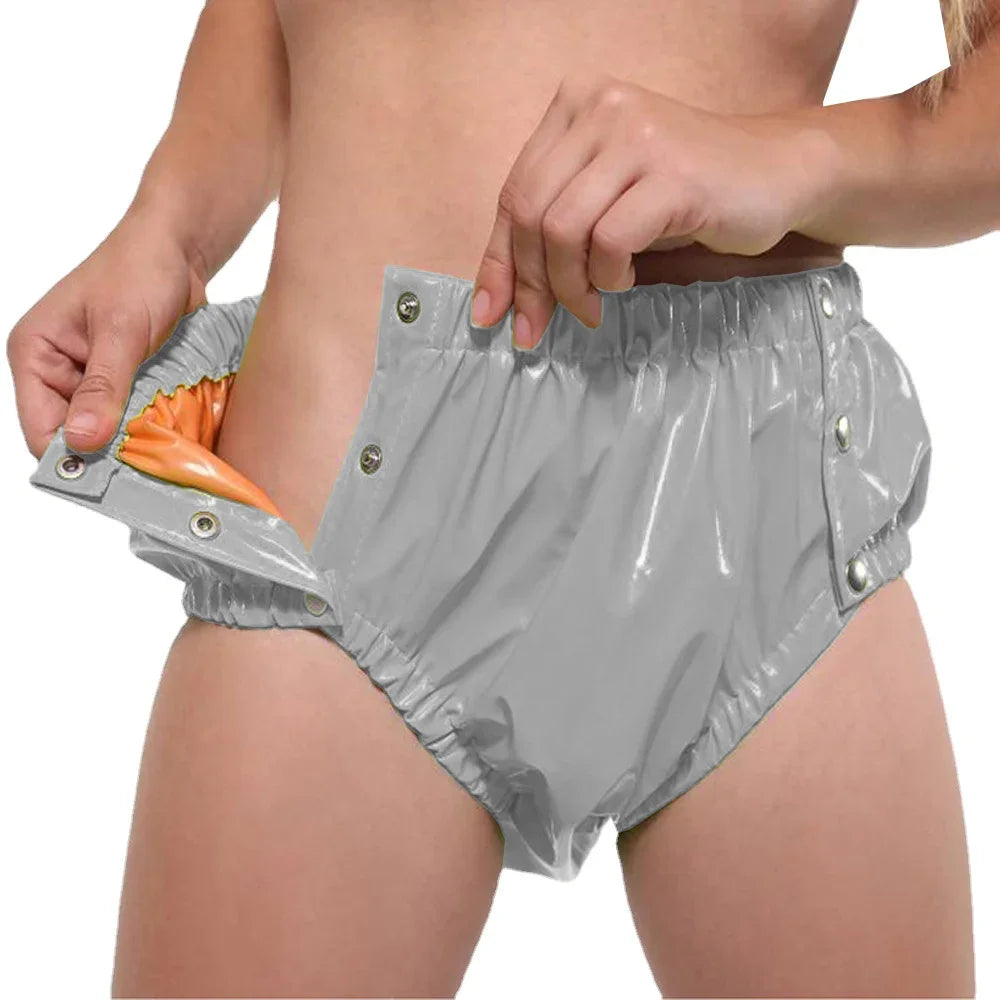 PVC Glossy Adult Baby Diaper Cover with Snap Buttons Wet look High Waist Sissy Up to 7XL