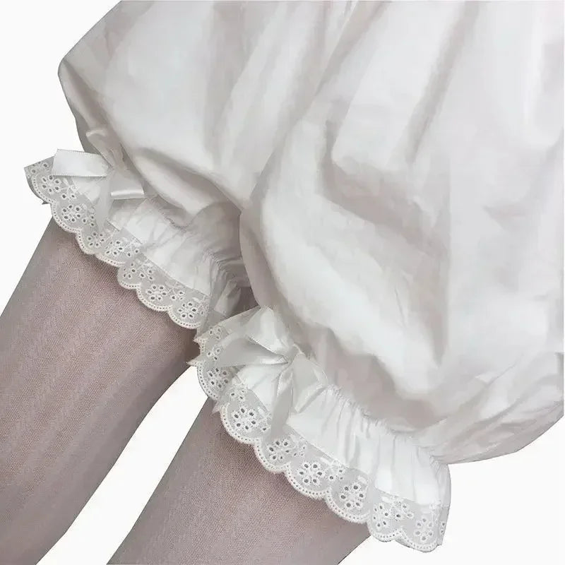 Women Lace Short Panties Imitation Silk Ruffle Anti Exposure Safety Pants Lolita Satin Knickers Shorts Dress Pettipant
