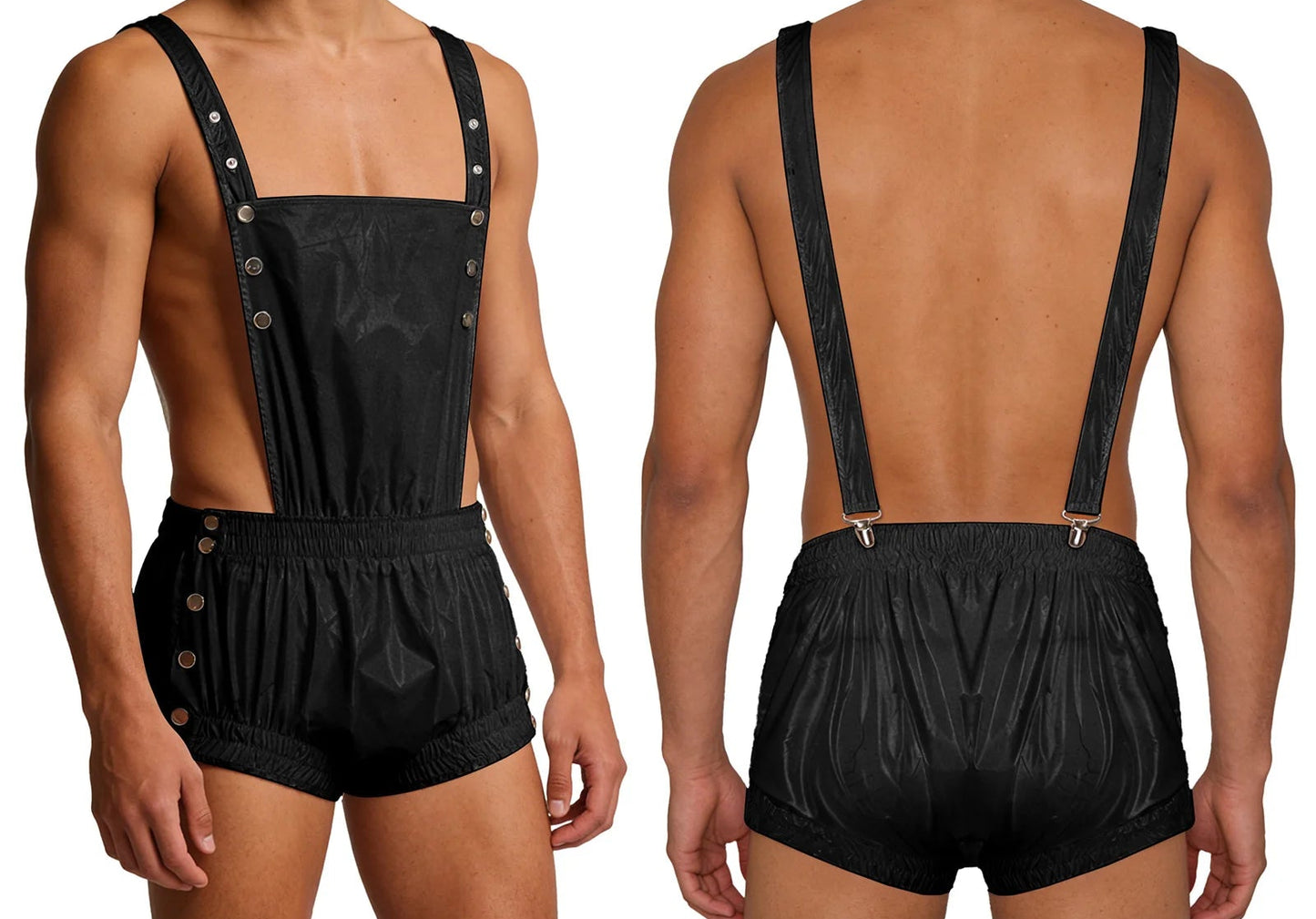 Unisex Overalls Shorts Metal Rivet Embellished Suspenders Bodysuit Waterproof