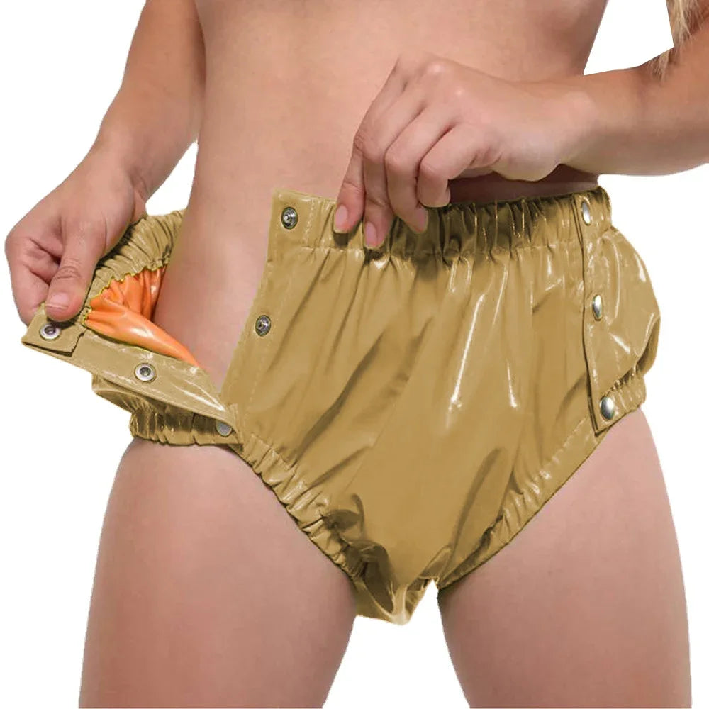 PVC Glossy Adult Baby Diaper Cover with Snap Buttons Wet look High Waist Sissy Up to 7XL