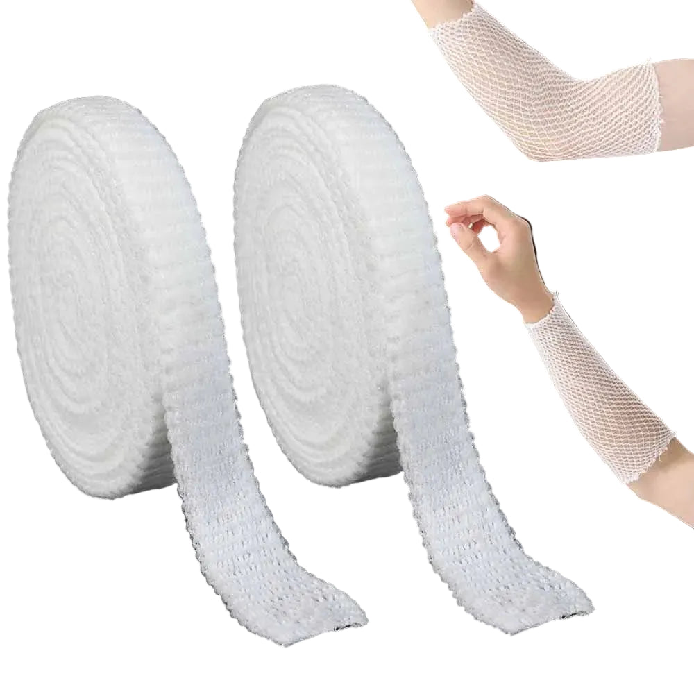 White bandage roll with a person wearing it on a black background, featuring the brand 'WEFITON'.
