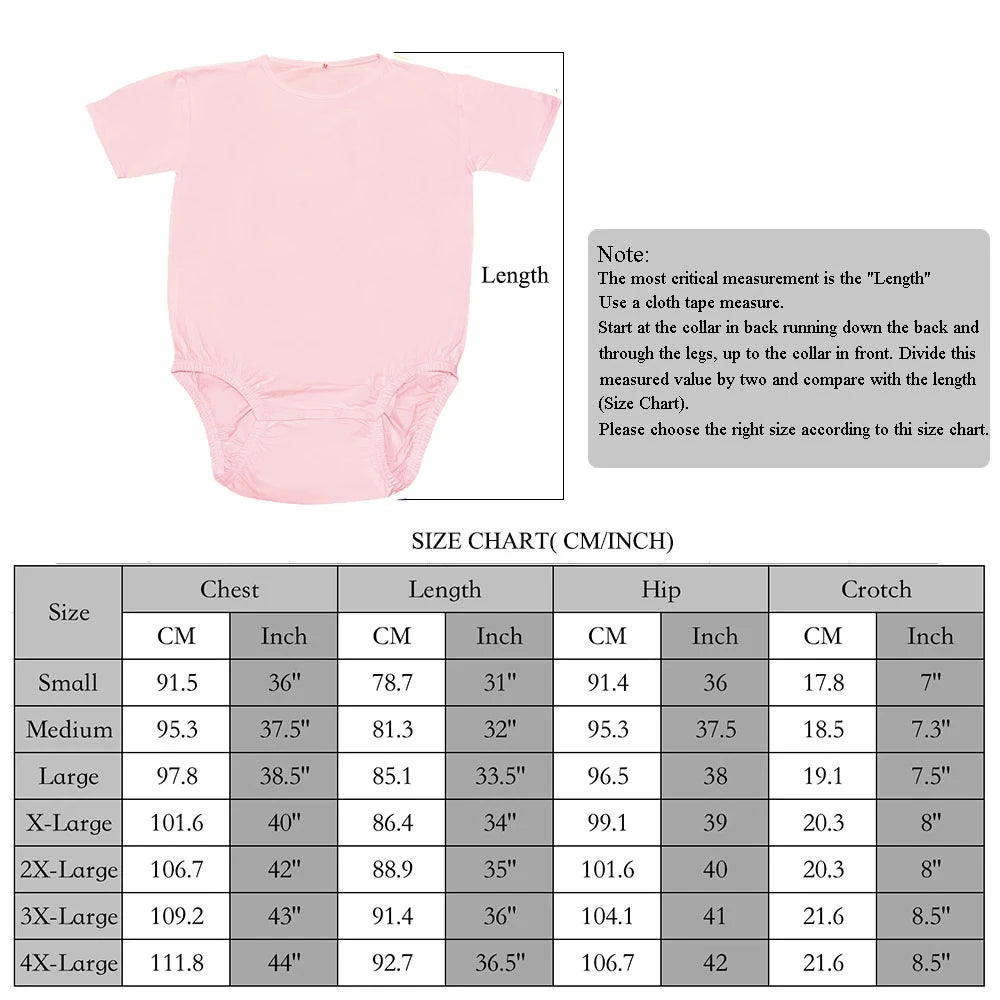 Classic Solid Pink, Blue, White or Black ABDL Adult Romper Snap Crotch