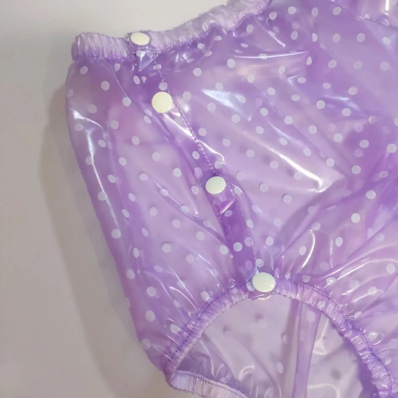 Polka Dot Clear PVC Snap Button Unisex ABDL Transparent Incontinence Shorts