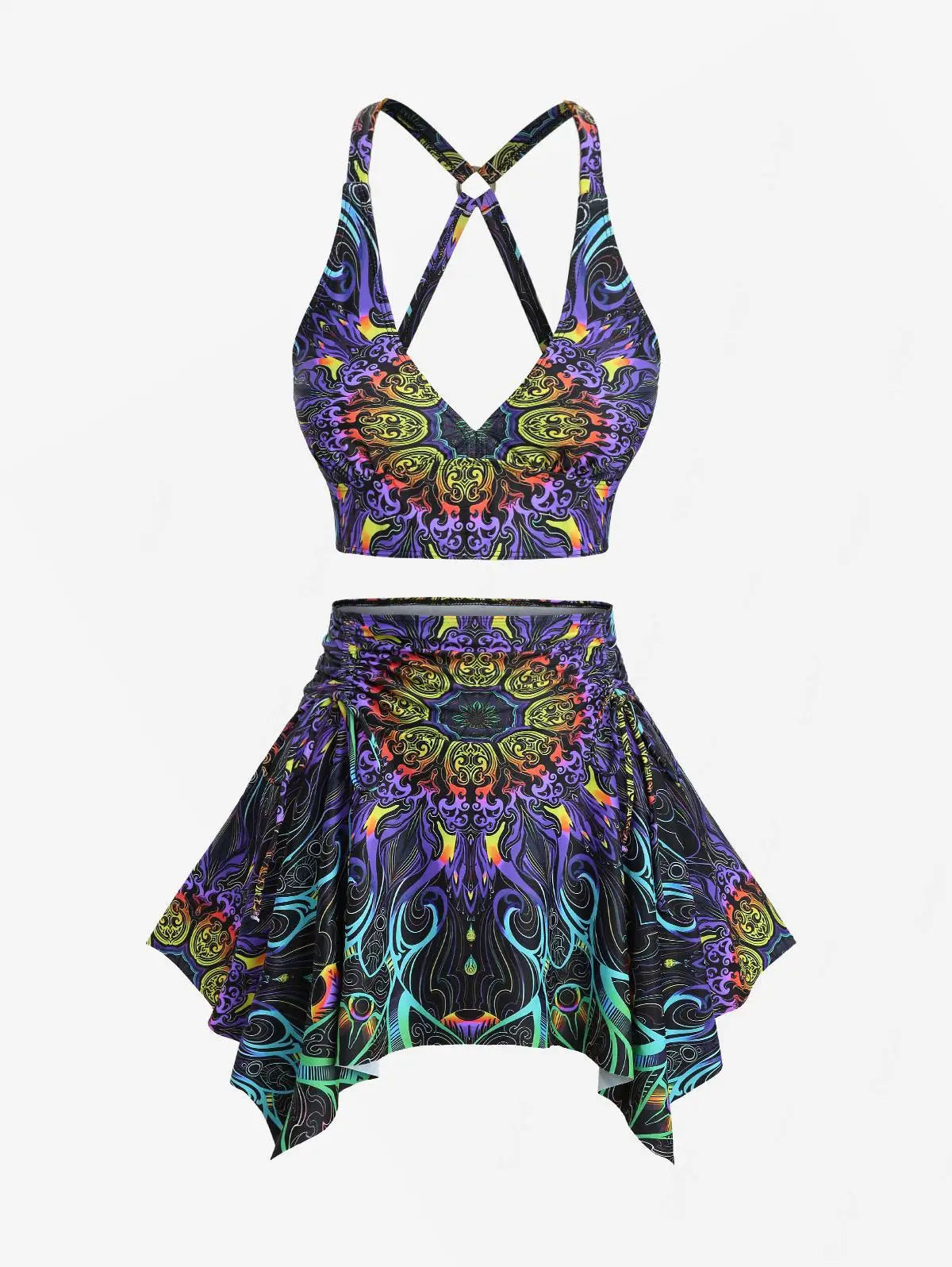 Plus Size Tankini Swimsuit Two Pieces Floral Pattern Printed