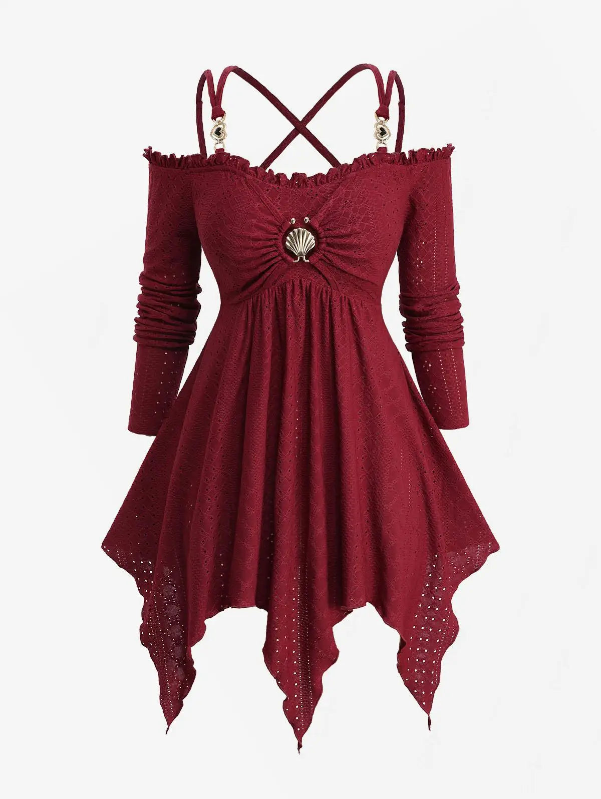 ROSEGAL Plus Size Ombre Print Cold Shoulder Blouse Flare Sleeves Asymmetrical Top