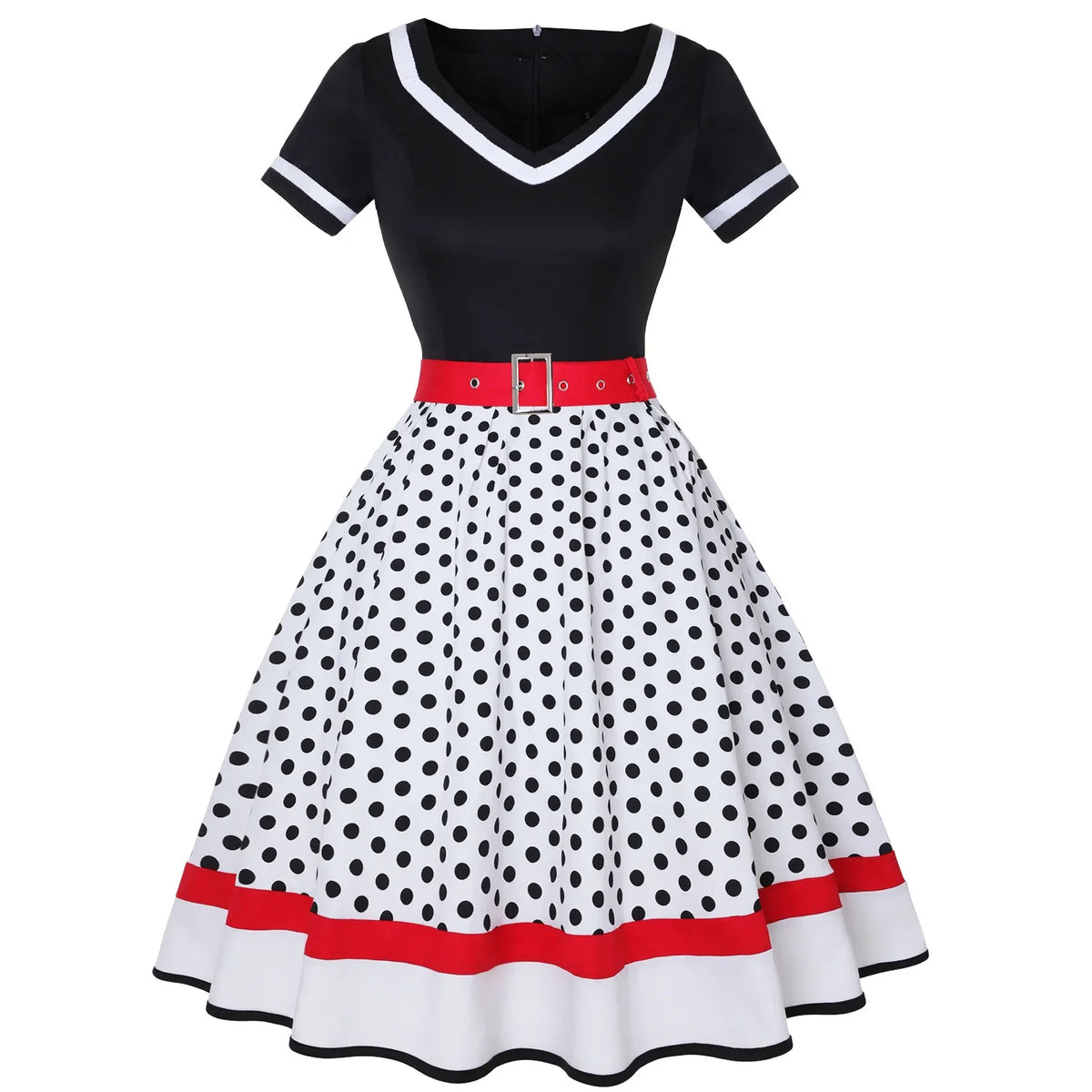 Vintage 50s 60s Mummy Vintage Party Dress With Belt Polka Dot Print Short Sleeve Hepburn Robe Pin Up Rockabilly Dresses
