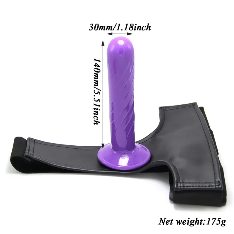 Adjustable Leather Strap On Harness with Realistic Suction Cup Dildo
