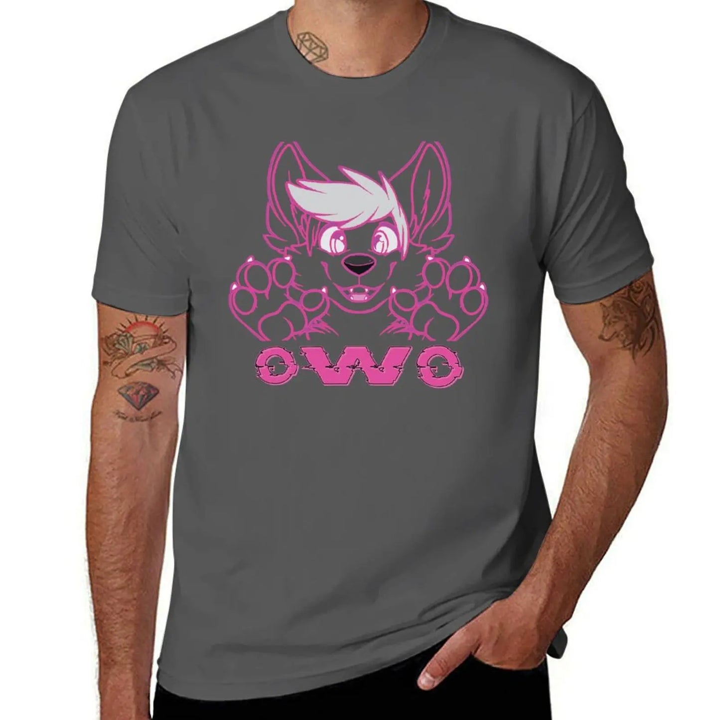 OwO Cute Puppy Kawaii Pink Glitchy Furry Fandom T-Shirt