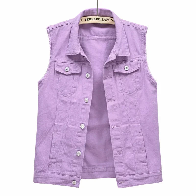 Casual Vintage Elegant Sleeveless Denim Vest