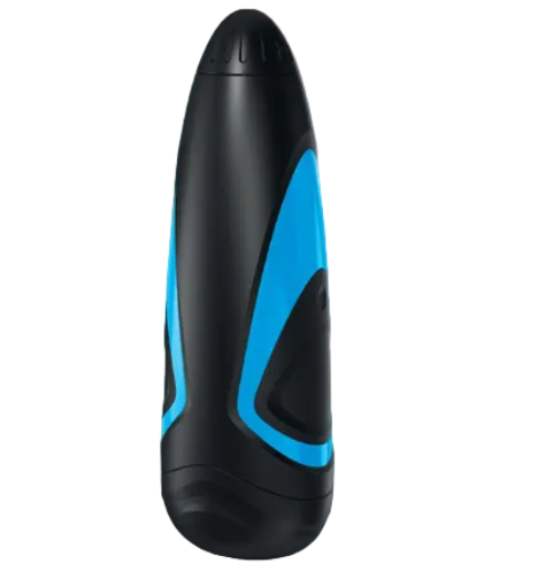 Black and blue Men One masturbator with packaging on a teal background