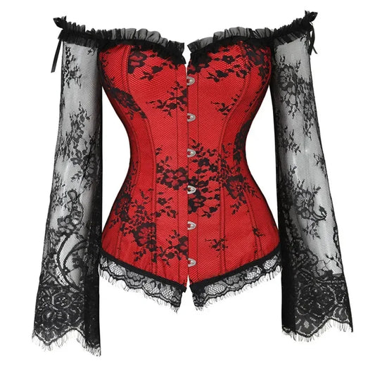 Off Shoulder Gothic Corsets and Bustiers Overbust Slimming Waist Long Sleeves Top