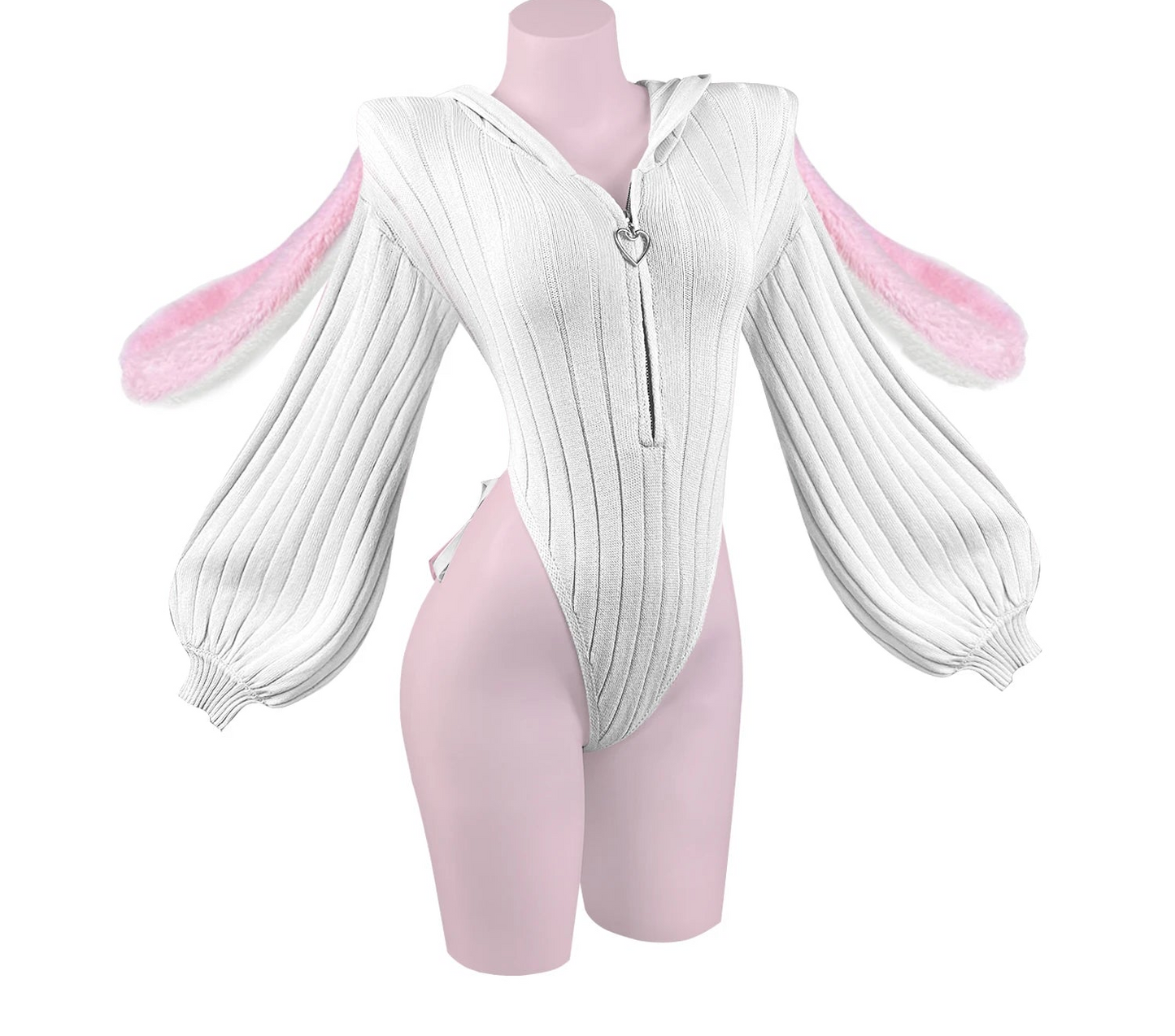 KORURACLUB Gray Knitted Or Pink Bunny Girl Long-sleeved Jumpsuit Sweater