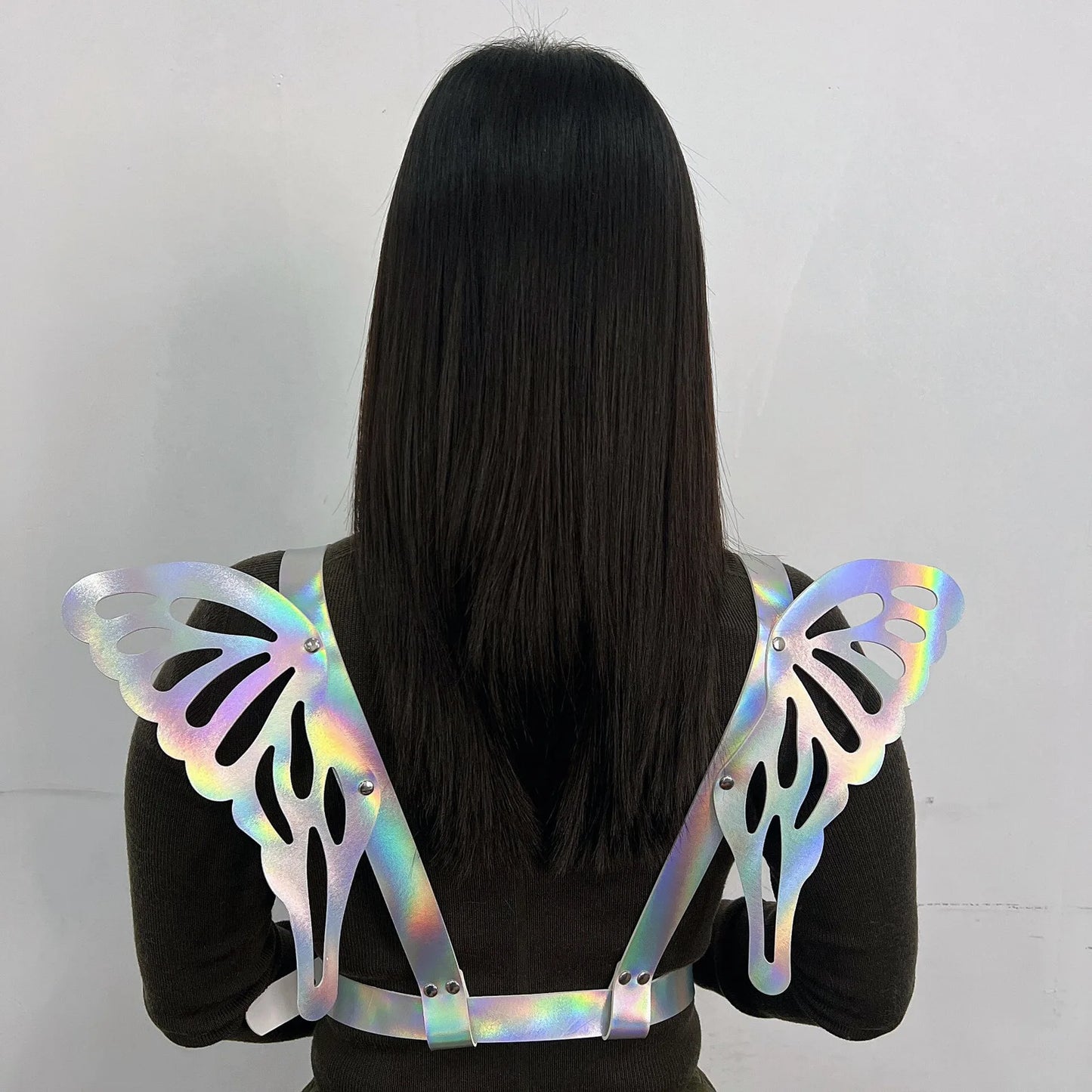 New PU leather Angel Butterfly Wings strap laser colorful reflective body belt shoulder strap