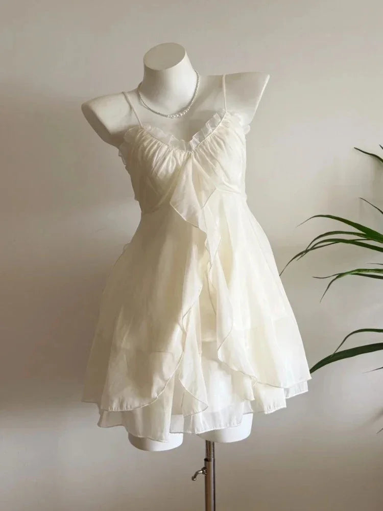 Vintage Women Sets Elegant Ruffle Lace Chiffon Design Mini Skirt  Fashion Outfit