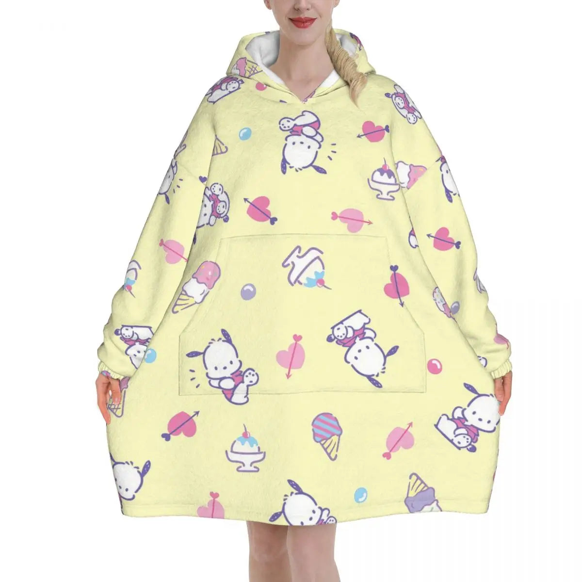 My Melody And Kuromi Blanket Hoodie Wearable Cute Cartoon Blanket Large with Pocket Warm Onesie