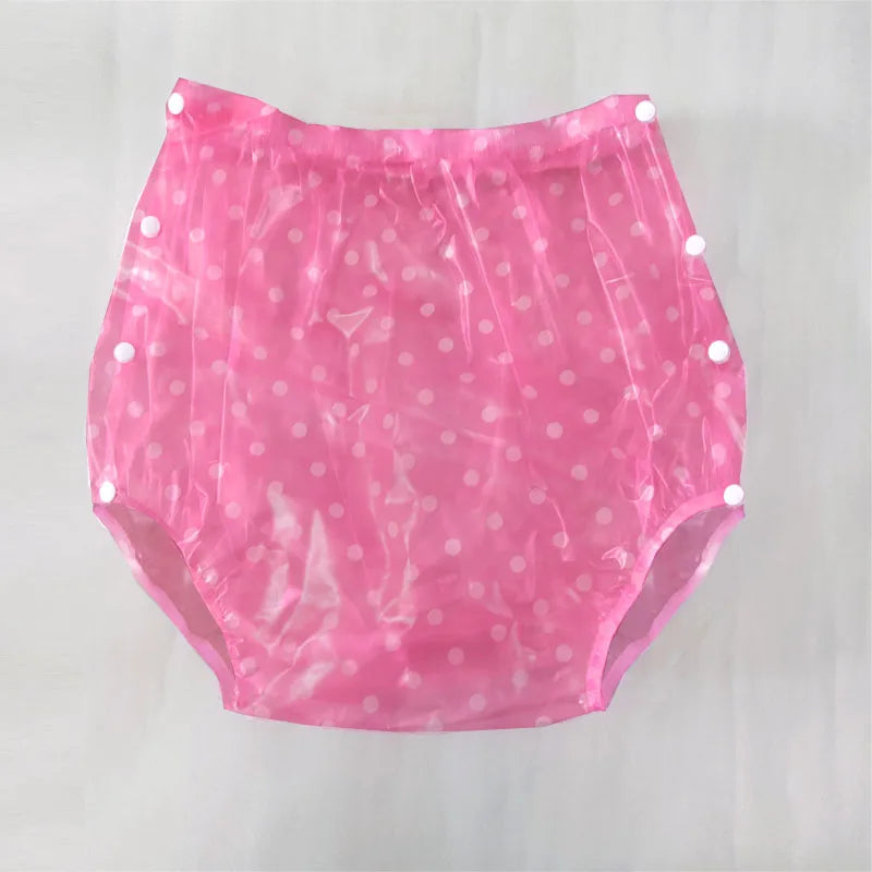 Polka Dot Clear PVC Snap Button Unisex ABDL Transparent Incontinence Shorts