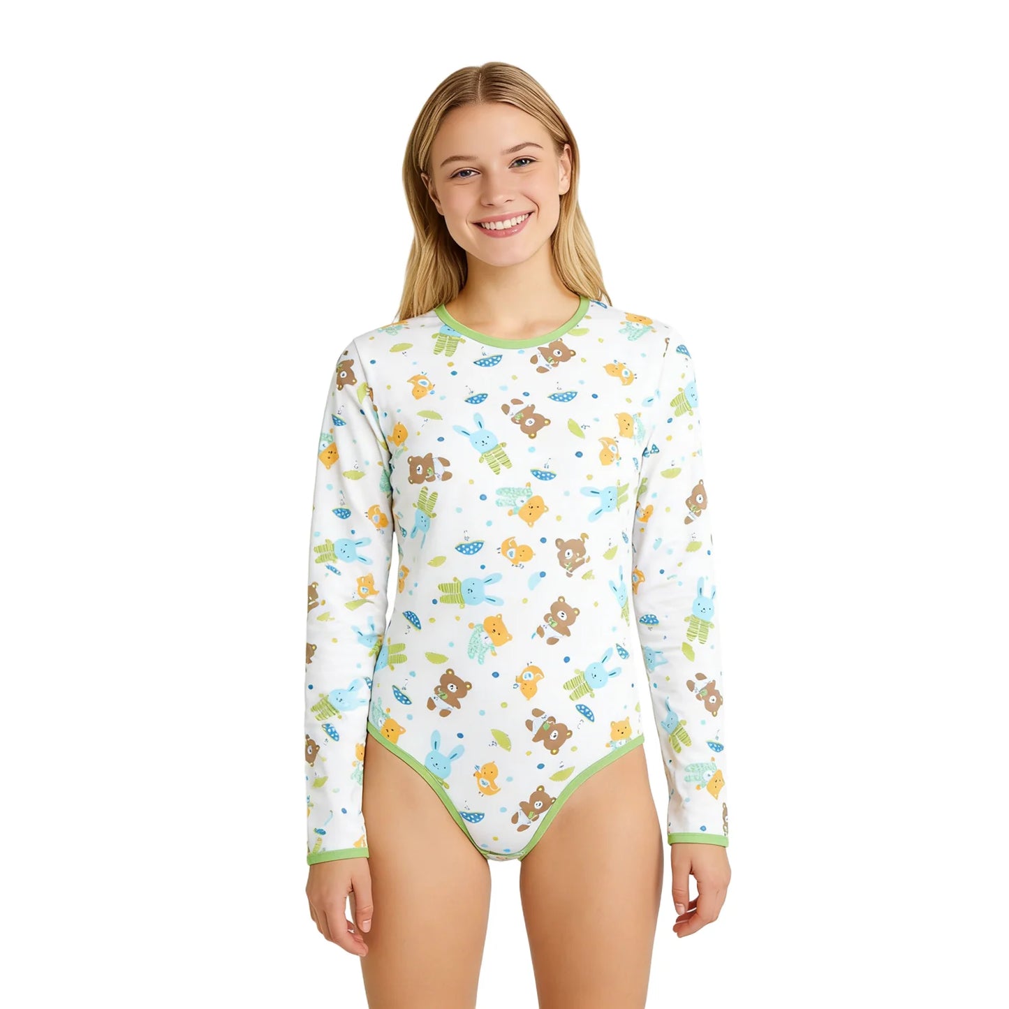 Teddy bodysuit with long sleeve/Cotton Adult size bodysuit romper /ABDL clothes/adult onesie