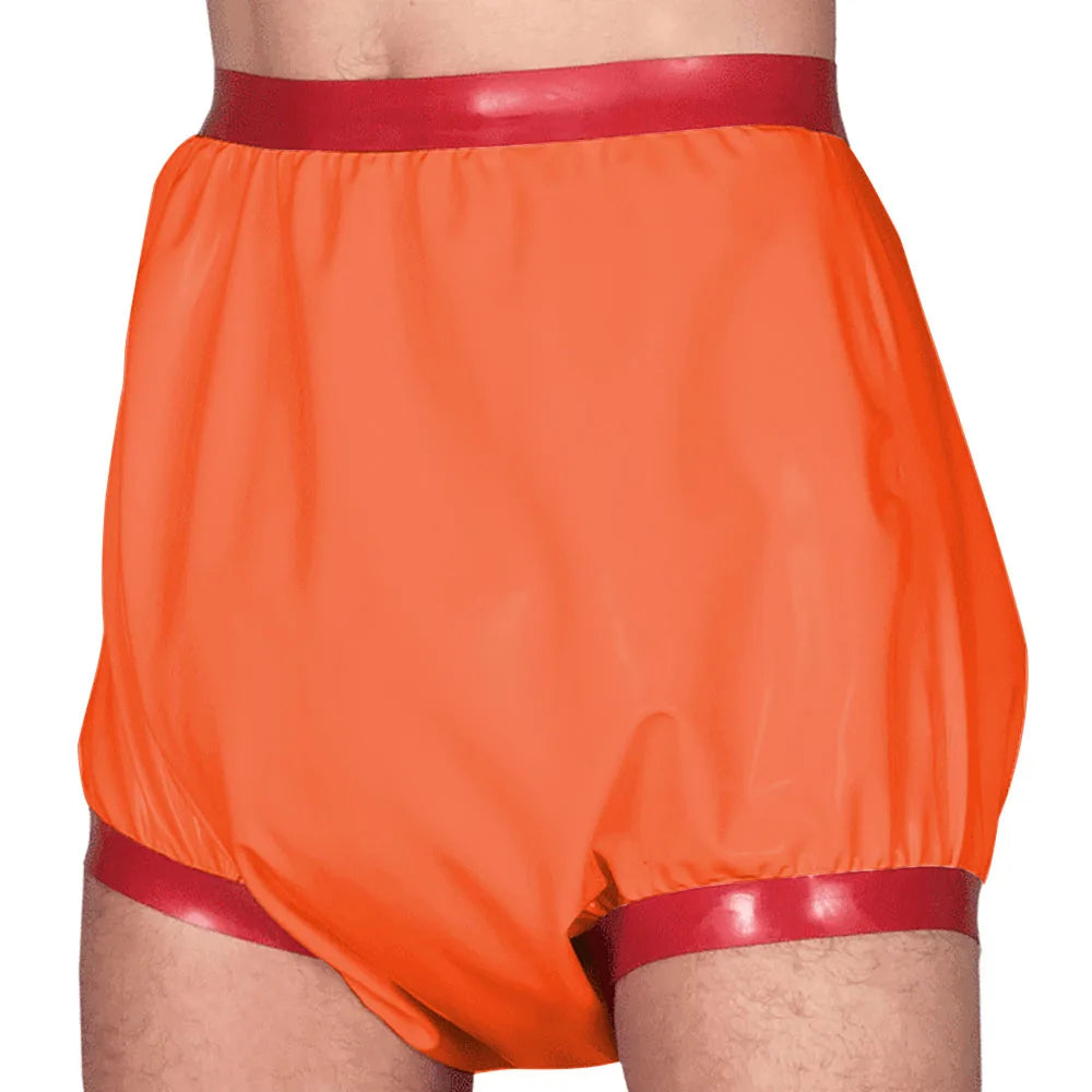Adult Baby High Waisted Diaper Pants Wet look PVC Leather Patchwork Wide Thigh Shorts