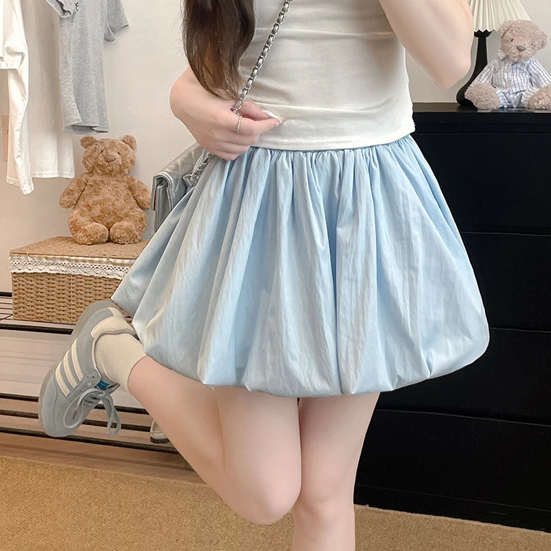 Women's Mini Skirt High Waist A-Line Skirt with Built-in Shorts for Petite, Pleated Puff Hem
