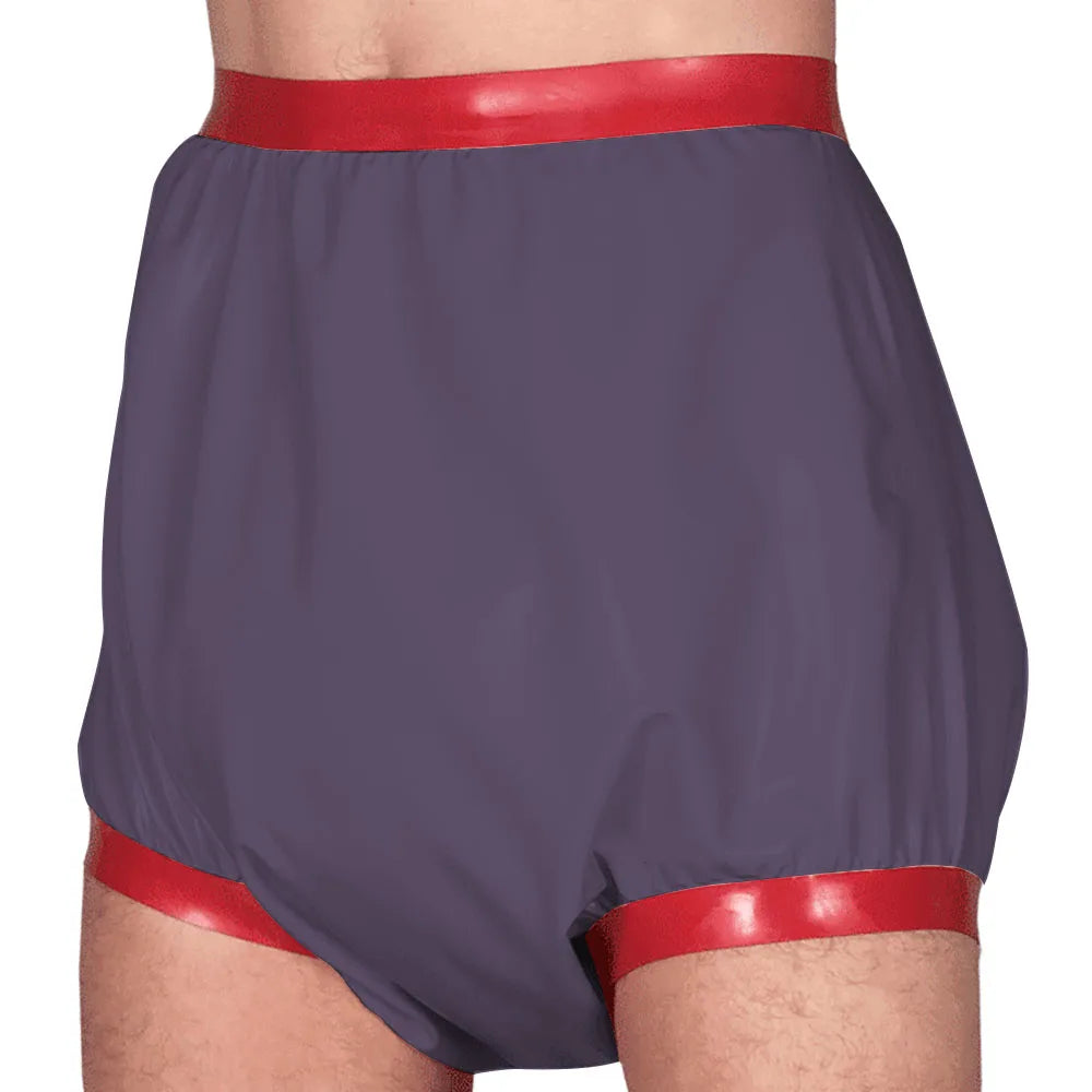 Adult Baby High Waisted Diaper Pants Wet look PVC Leather Patchwork Wide Thigh Shorts