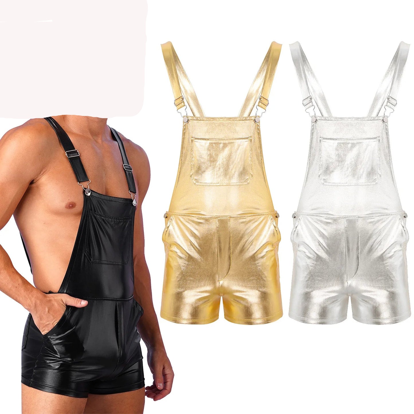 Unisex Bodysuit One-piece Wet look Leather Short Jumpsuit Romper