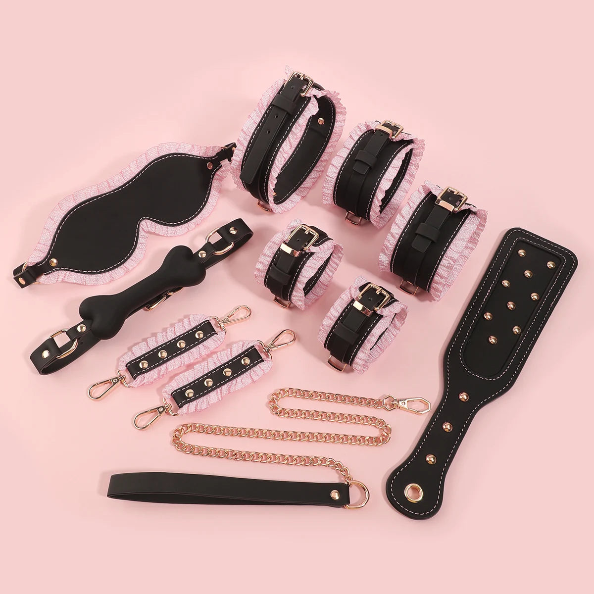 6 PCS BDSM Bondage Set White Maid Role Play Restraints Kit