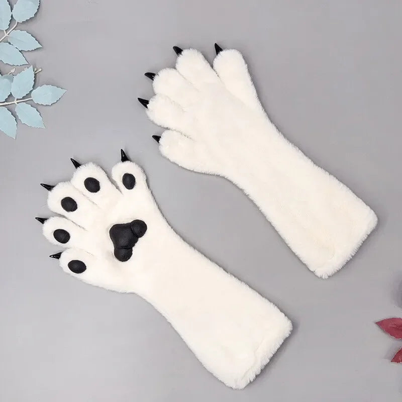 Faux Fur Animal Paw Gloves Cat Bear Fox Wolf