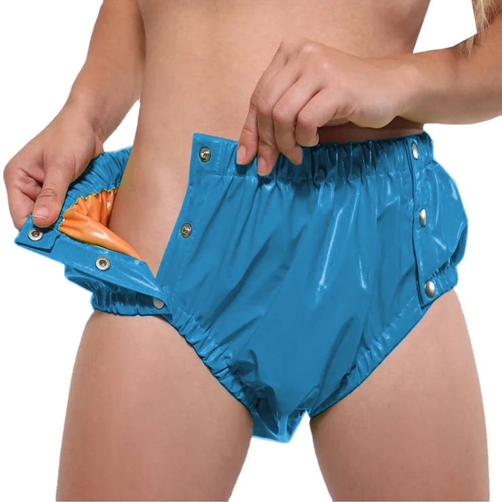 PVC Glossy Adult Baby Diaper Cover with Snap Buttons Wet look High Waist Sissy Up to 7XL