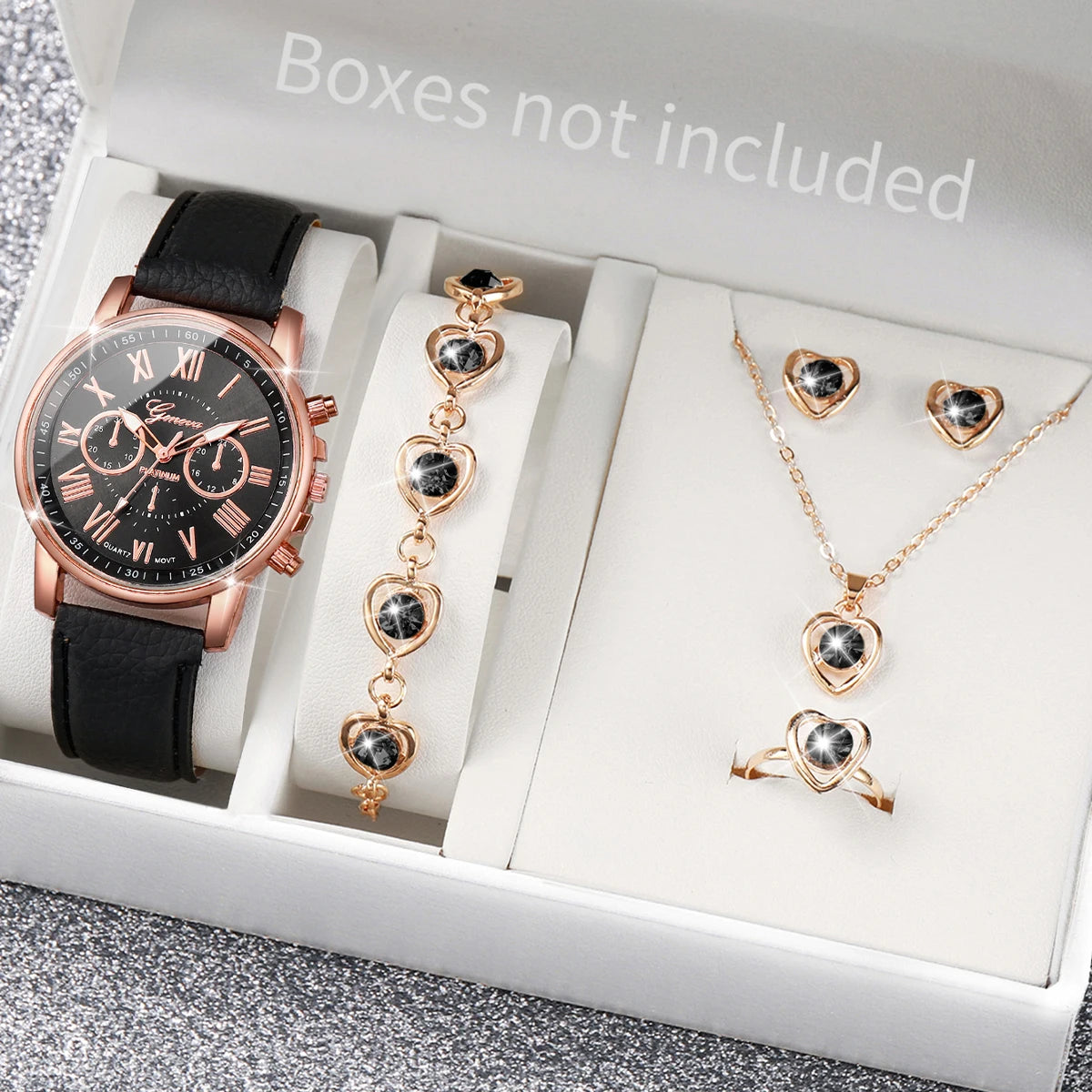 5/6PCS Fashion Women's Quartz Watch Leather Band Analog Wrist Watches