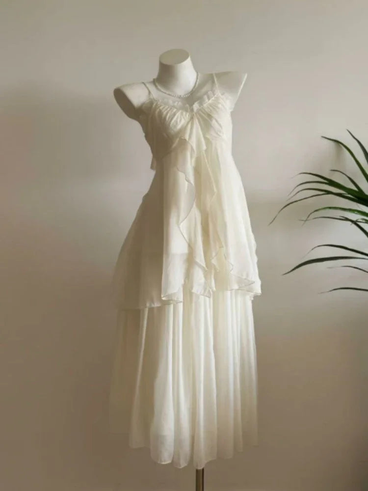 Vintage Women Sets Elegant Ruffle Lace Chiffon Design Mini Skirt  Fashion Outfit