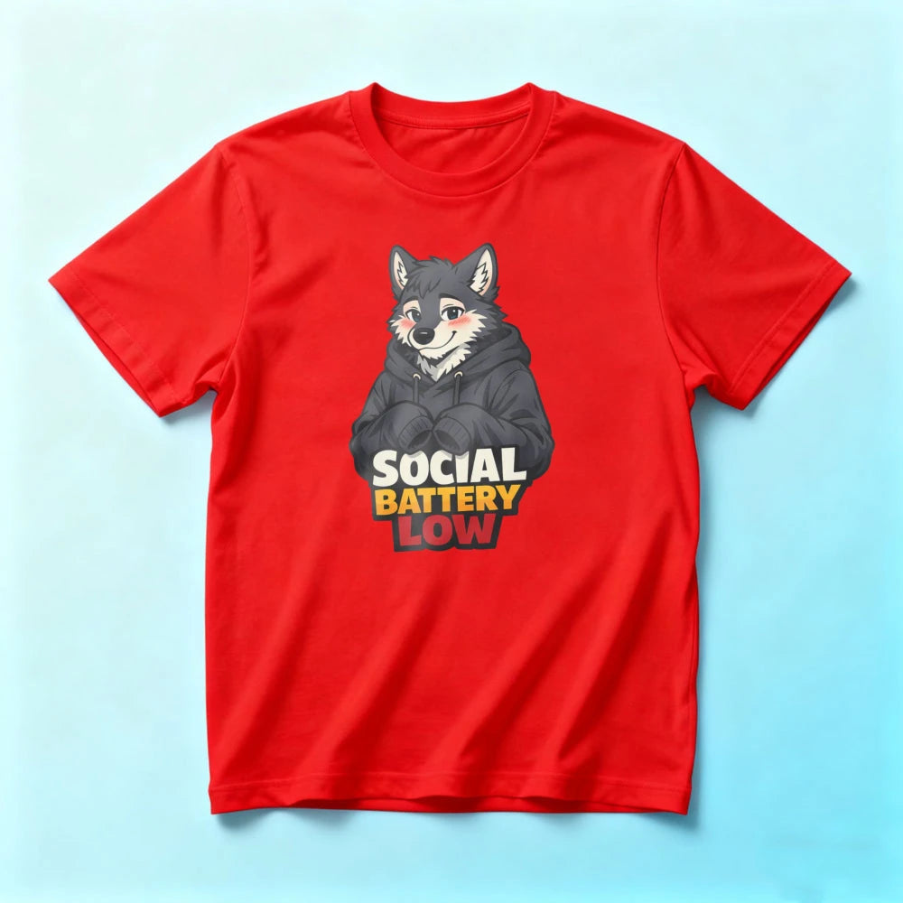 SOCIAL BATTERY LOW Shy Wolf Furry Shirt Cartoon Graphic Printed Tee