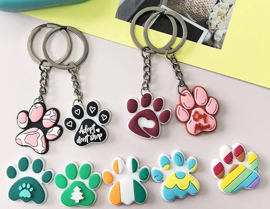1-21Pcs Lovely Dog Paw PVC Keychain Backpack Charm Pendant