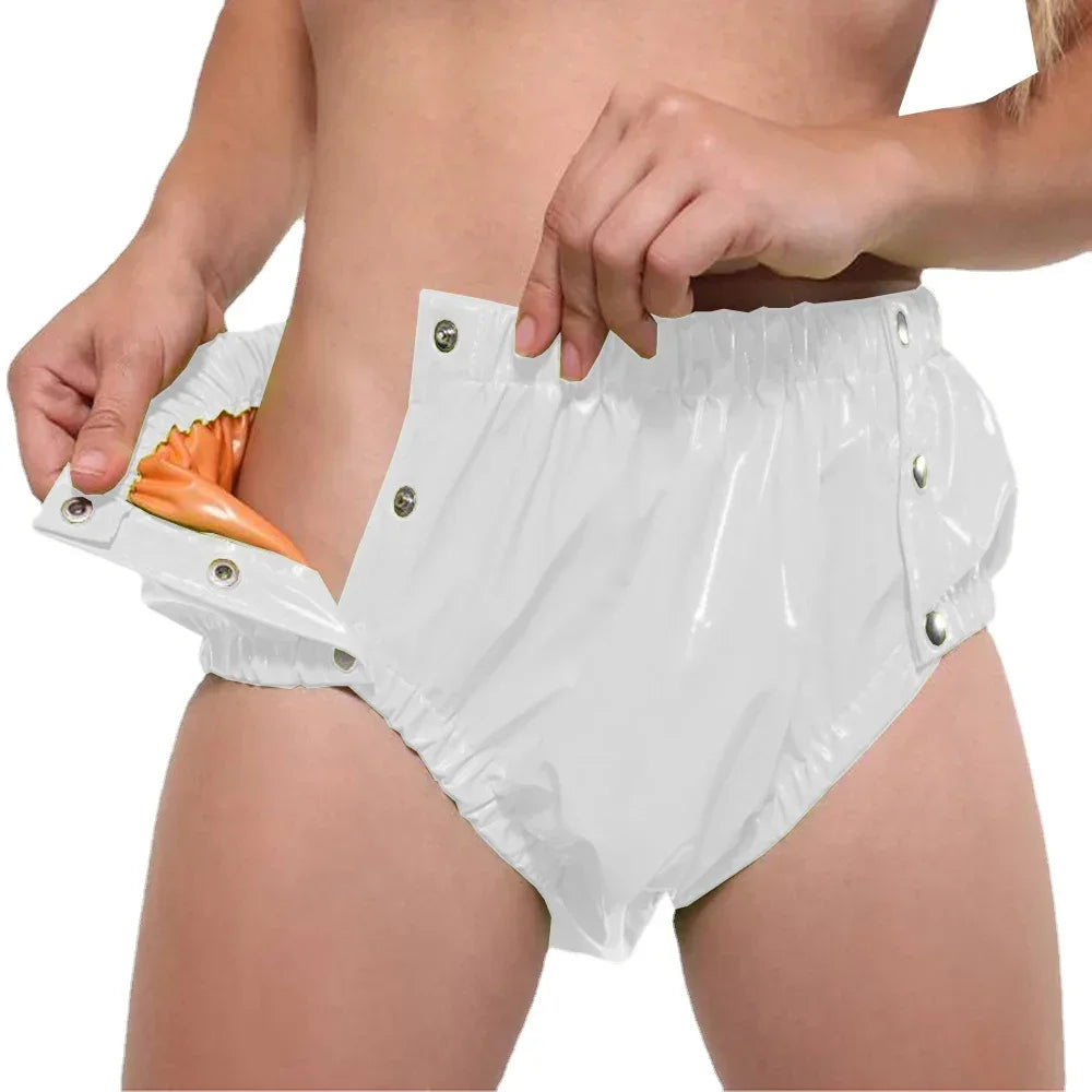 Shiny PVC Leather Double Layer Splicing Panties Sissy Cosplay Fetish