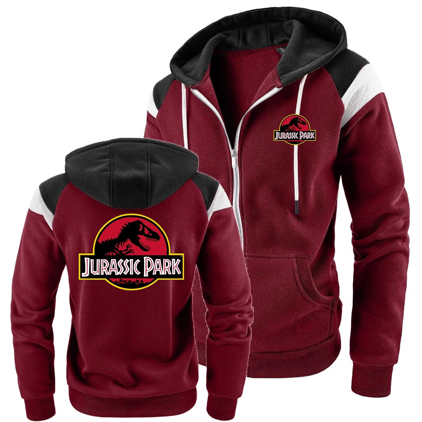 New Men Hoodies Jacket JURASSIC PARK Dinosaur World Graphic Men's Color blocking Contrasting Sweatshirt, Men Casual Sports Top
