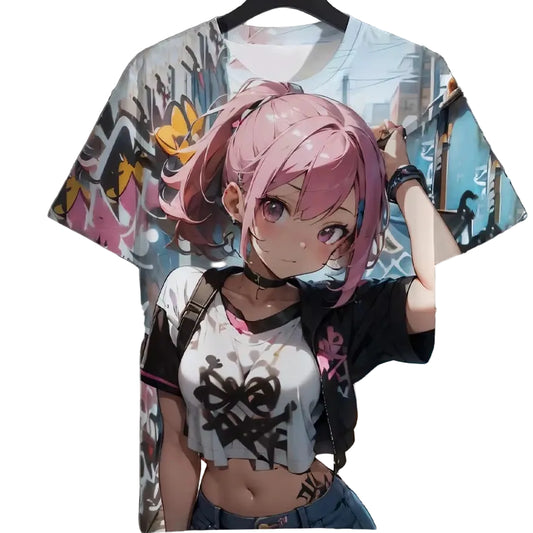 Men's T-Shirts Anime Character 3D  Printed Graffiti Top xxs- 6xl