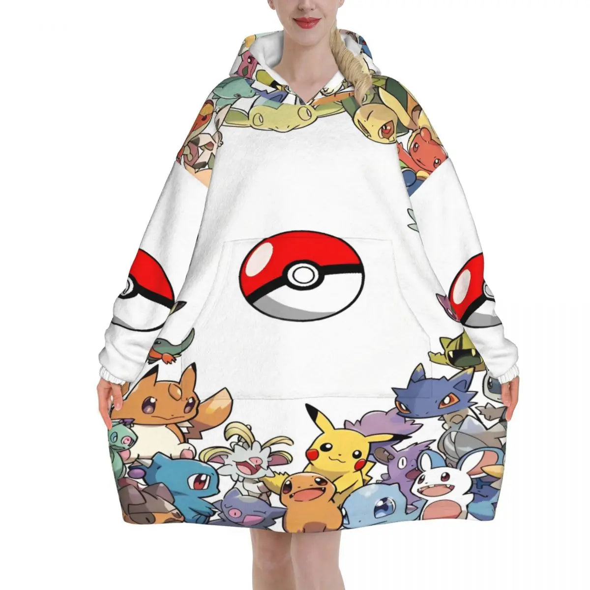 Oversized Pokemoned Pikachus Wearable Blanket Gifts for Women Men Ultrasoft Plush Warm Sweatshirt Blankets With Pocket