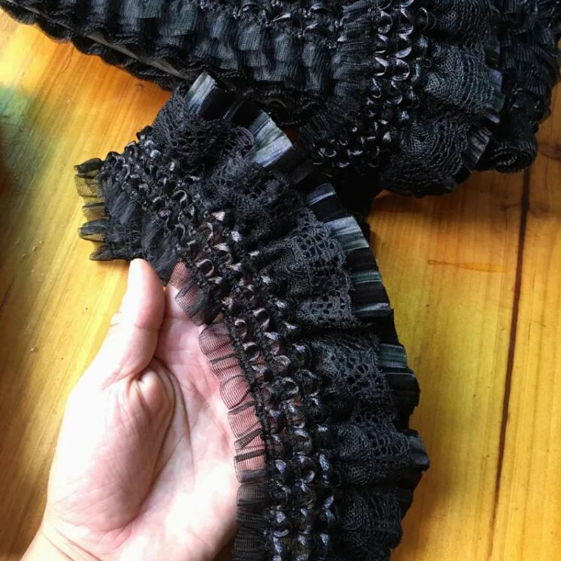 1 Yard White Black Stretch Lace Layer Ribbon Elastic Ruffle Trim