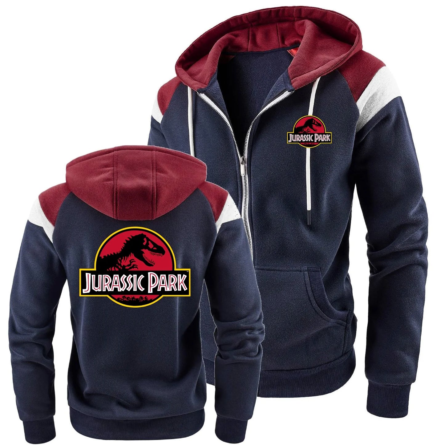 New Men Hoodies Jacket JURASSIC PARK Dinosaur World Graphic Men's Color blocking Contrasting Sweatshirt, Men Casual Sports Top