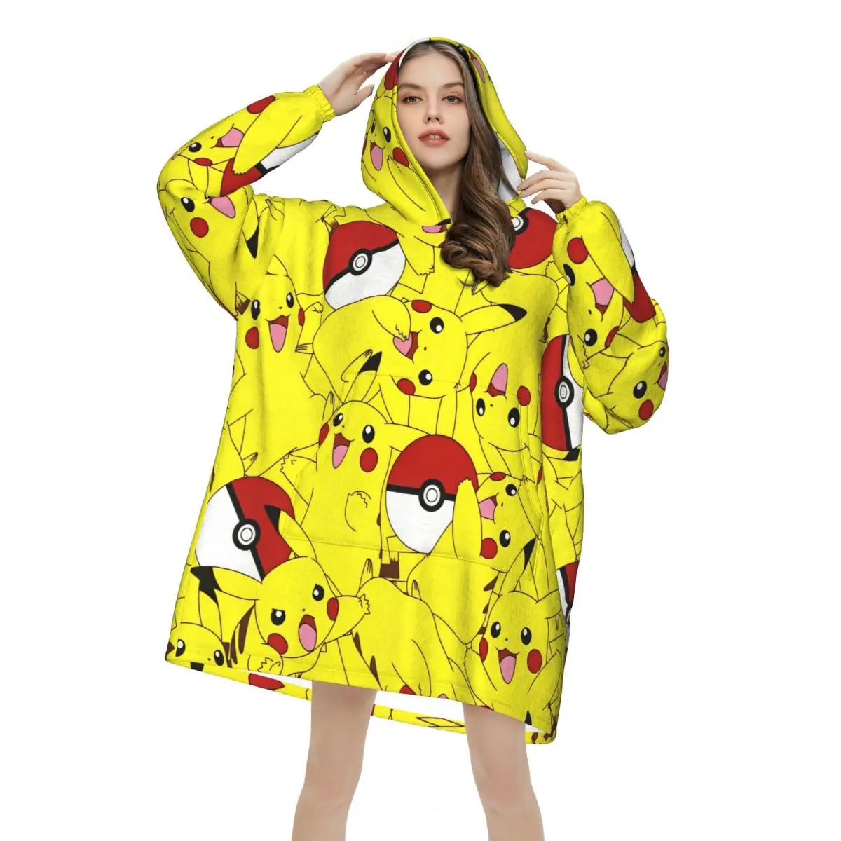 Pokemon Pikachus Blanket Hoodie Wearable Blanket Oversize with Pocket Warm Onesie