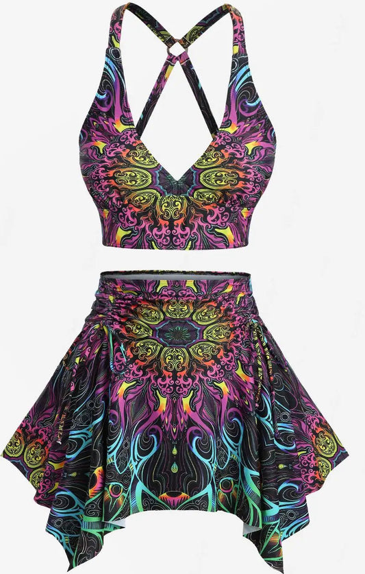 Plus Size Tankini Swimsuit Two Pieces Floral Pattern Printed